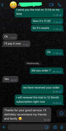 Customer review of 4KMAXX IPTV on WhatsApp
